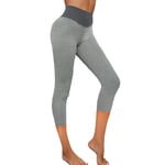 Vobery Leggings Womens,High Waisted Tummy Control Slimming Booty Butt Lifting Leggings Capri Legging Cropped Leggings 3/4 Length Trousers for Yoga Running Training(Gray,XL)