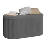 WOLTU Banc de Rangement, Banquette Coffre, Banc Coffre de Rangement de 76L, Tabouret Pouf Pliable, Banc Bout de Lit, Couvercle Amovible, en Velours, Ovale, 76x38x38 cm, Gris Foncé