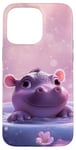 Coque pour iPhone 15 Pro Max Joli bébé hippopotame fond rose