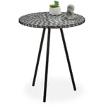 Relaxdays - Table ronde mosaïque, Table d'appoint, Décorative, Table jardin, fait main, HxD: 50 x 41 x 16 cm, noir blanc