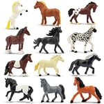 toymany 12PCS Tiny Horse Figurines Toy Set, Plastic Miniature Pony Small Foal Figures, Christmas Birthday Gift Cupcake Cake Topper Party Favor Educational Toy School Prize for Kids