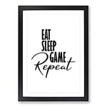 Big Box Art Eat Sleep Game Repeat Typography Framed Wall Art Picture Print Ready to Hang, Black A2 (62 x 45 cm)