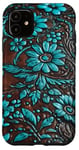 iPhone 11 Turquoise Blooms Leather Flowers, Chic Nature Case