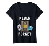 Womens Never Forget Cassette Tape VHS Computer Floppy Disk V-Neck T-Shirt