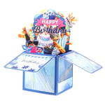 Fargerik 3D Happy Birthday-eske med pop-up-funksjon - Blå