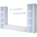 Ensemble de Meubles tv Mur de Rangement Meuble salon Suspendu avec led Modèle Luke 8A Blanc Finition brillante