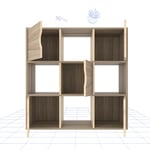 FLEXISPOT Bibliothèque Étagère de Rangement 9 Cubes, Bibliothèque en Bois Cubique, Armoire 4 Cubes Ouvertes et 5 Cubes avec Portes pour Salon Bureau Style Moderne, Maple