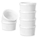 vancasso Lot de 6 ramequins à soufflé en porcelaine blanche de 236,8 g, pour crème brûlée, tasses de cuisson pour pudding, fruits, sauces, lave-vaisselle et four