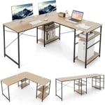 Costway - Bureau d'ordinateur en Forme de l, Bureau d'angle Convertible de 151cm 4 Étagères de Rangement Support cpu, 2 Façons d'Assembler, Charge