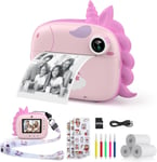 Himont Appareil Photo Numérique Instantané,Avec Papier D'Impression & Carte Tf 32G,Caméra Vidéo Avec Stylos Colorés Pour Le Bricolage,Cadeau Pour Filles Garçons De 3-14 Ans