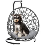 Rattan Dog Kennel Med Dyna, Pet Bed, Cat House, Hängstol, Outdoor, Grå+Svart