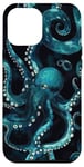 iPhone 13 Pro Max Intricate Blue Octopus Illustration on Dark Background Case