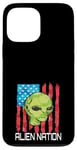 iPhone 13 Pro Max Funny Alien UFO USA Flag and Green Alien Head Case