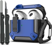 Coque pour AirPods 3e avec kit de Nettoyage, Armure de Protection Rigide Militaire avec verrou pour boîtier de Charge AirPod Gen 3 2021, LED Avant Visible,Bleu