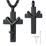 Supcare Black Cremation Urn Necklaces to Hold Human Ashes with Double Cross Charms