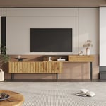 Meuble tv moderne avec design de marbre et de veines de bois -bord en pvc, pieds en fer, couleur bois foncé - 129x30x58cm