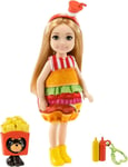 Barbie Club Chelsea Dress-Up Doll (6-inch Blonde) in Burger Costume with Pet an