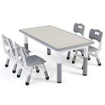 MAMIZO Ensemble Table et Chaises pour Enfant, Table pour Enfant avec 4 Chaises, Réglable en Hauteur, pour Maternelle et Chambre d'enfant, Table à Dessin en Plastique, à Partir de 2 Ans, Gris