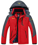 donhobo Men's Fleece Jacket Winter Waterproof Warm Ski Jackets Windproof Coat with Zip Pockets Hood(Red,XL)