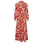 Robe longue FEMME Only avec manches longues et col mao boutonné rouge