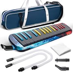 CAHAYA Melodica Music Instrument 32 Key Portable with Double Plastic Flexible Long Pipe, Short Mouthpieces and Carrying Bag, Iridescent Black CY0347