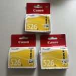 3x Canon CLI-526 Yellow Genuine Ink Cartridge - Original Canon 526 Yellow VATreg