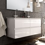 Cosyneo - Meuble de salle de bain 120cm double vasque - 4 tiroirs - sans miroir - blanc - balea