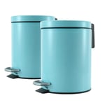 SOGA 2X 7L Foot Pedal Stainless Steel Rubbish Recycling Garbage Waste Trash Bin Round Blue - Kitchen Bins - RubbishBinRound7LBlueX2