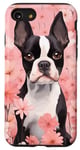 Coque pour iPhone SE (2020) / 7 / 8 Boston Terrier et fleurs de cerisier roses en rose