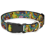 Dog Collar Plastic Clip Scooby Doo and Shaggy Poses Munchies Tie Dye Multi Color 8 to 12 Inches 0.5 Inch Wide