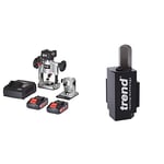 Trend T18S/R14K2 18V Cordless 1/4" Brushless Dual Base Plunge and Trim Router Kit (2 x 4Ah Battery and Fast Charger) & C Corner Wood Chisel for Square Hinge and Lock Face Fitting, Black, 70mm