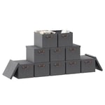 WOLTU Lot de 10 Boîtes Rangement, Boîte de Rangement avec Couvercle, Panier Rangement, Design Pliable, Coffre de Rangement en Tissu, avec Poignée, Gris, 48x36x30cm