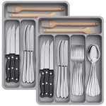 Lifewit Range Couverts pour Tiroir, Pack de 2, Organisateur Couverts Tiroir Cuisine Rangement Ustensiles Bac de Rangement Couvert pour Cuillères Fourchettes Couteaux, 5 Compartiments, Gris