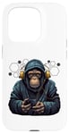 Coque pour iPhone 15 Pro DJ rave à capuche gorille avec casque gamer professionnel