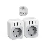 TESSAN Lot de 2 Adaptateur Prise Anglaise, 4 en 1 Prise UK avec USB C et 2 USB A, Anglaise Adapter Francais 3250 W, Adaptateur UK vers France, Type G pour Irlande Écosse Saoudite