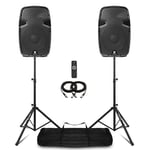 12" Bluetooth Active Powered Speakers + Stands USB MP3 DJ PA Disco Party 1200W