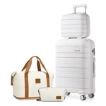 Kono Lot de 4 valises à Main avec Trousse de beauté Comprenant 1 Sac de Voyage et 1 Trousse de Toilette en polypropylène léger 55 x 40 x 20 cm, Blanc, 28'' Luggage Set, 2K2091L WE 28+2EA2212 BG/BN