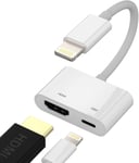 Adaptateur Lightning HDMI (2 en 1) - Chargeur rapide vers prise jack AV numérique - Certifié Apple MFI - Câble TV - Connecteur de câble de charge - Hub - Pour iPhone 14, 13, 12, 11 Pro Max, Mini 7, 8