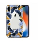 Coque Iphone X XS fleur tropical jaune bleu