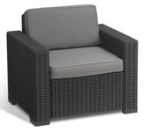 2 X ALLIBERT 'CALIFORNIA' Fauteuil De Jardin Graphite En Résine Avec Coussin