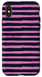 Coque pour iPhone X/XS Bleu marine rose rayé girly esthétique Preppy Stripe