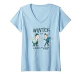 Womens Winter With Laurel & Hardy Christmas Comedy Duo V-Neck T-Shirt