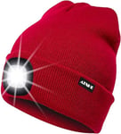 ATNKE LED Bonnet Lampe Frontale,USB Rechargeable Chapeau de Course Ultra Lumineux 4 LED Étanche Lumière Hiver Chaud Phare Cadeaux pour Hommes et Femmes/Red