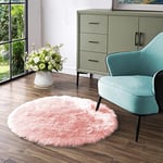 Latepis Tapis Rond Rose 90 cm Pelucheux Shaggy Doux Imitation de Fourrure Tapis Petit Moelleux en Peau de Mouton en Fausse Fourrure Lavable Tapis Couloir