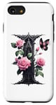 Coque pour iPhone SE (2020) / 7 / 8 Letter I Initial Floral Monogram Rose Pink Flower Butterfly