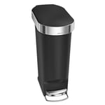 Simplehuman CW1390 poubelle étroite à pédale et rebord, poubelle de cuisine, noir plastique, 40 litres