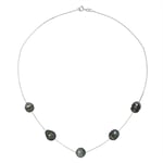 Diadema Womens - Necklace - 5 Real Tahitian Pearls - Cable Chain Diamonds - Black - One Size