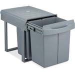 Relaxdays - poubelle encastrable coulissante, 3 bacs, système de tri pour sous-évier, 20l & 2x10l, 41,3x34x51,8 cm, gris