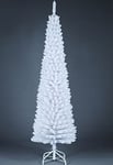 SHATCHI Sapin de Noël Artificiel floqué Fin de 1,4 m à 2,4 m, décoration de Maison avec Pointes Pointues et Support en métal, Blanc, 2,4 m