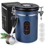 1800ML Airtight Coffee Canister with Date Tracker and Transparent Window, 22.8OZ Coffe Beans Storage with 30ML Measure Spoon&4 co2 Valve, Coffee Container for Grounds Coffee, Beans, Tea, Sugar, Flour